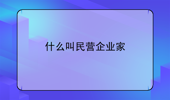 什么叫民营企业家