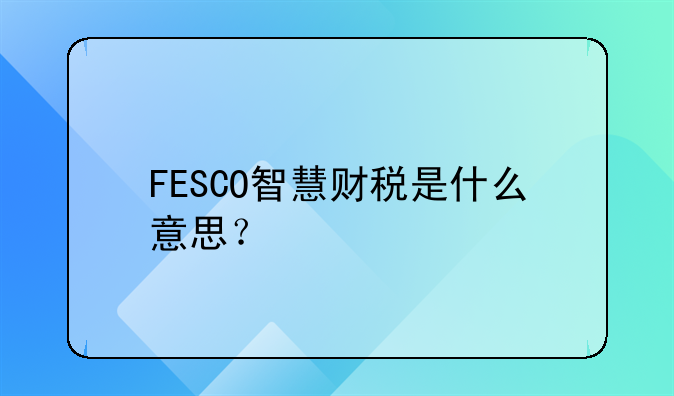 FESCO智慧财税是什么意思？