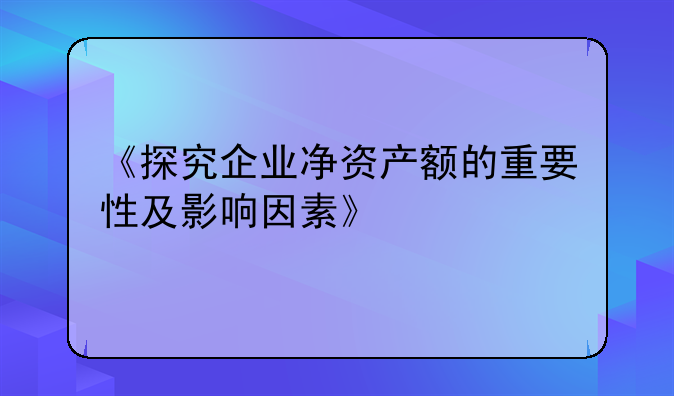 《探究企业净资产额的重要性及影响因素》