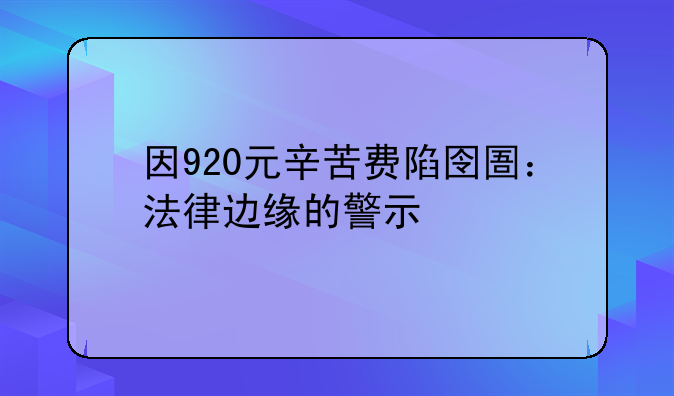 因920元辛苦费陷囹圄：法律边缘的警示