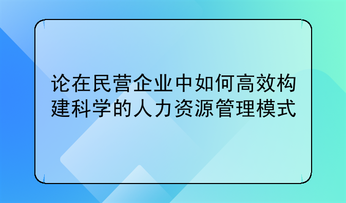 论在民营企业中如何高效构建科学的人力资源管理模式