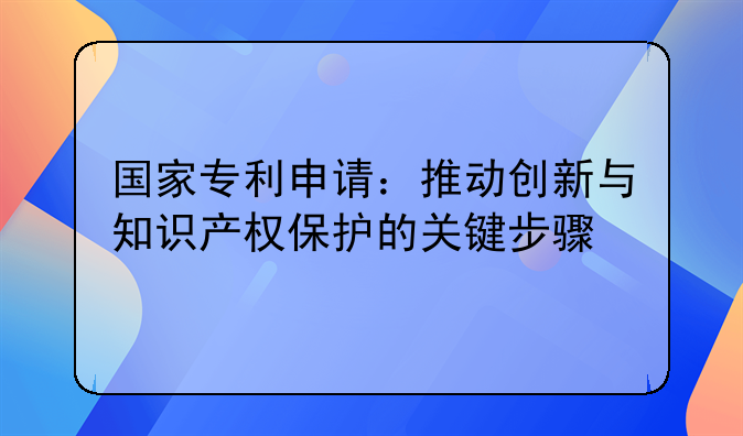 国家专利申请：推动创新与知识产权保护的关键步骤