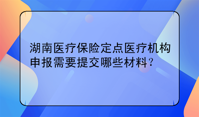 湖南医疗保险定点医疗机构申报需要提交哪些材料？