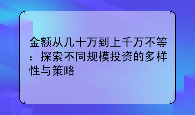 金额从几十万到上千万不等：探索不同规模投资的多样性与策略